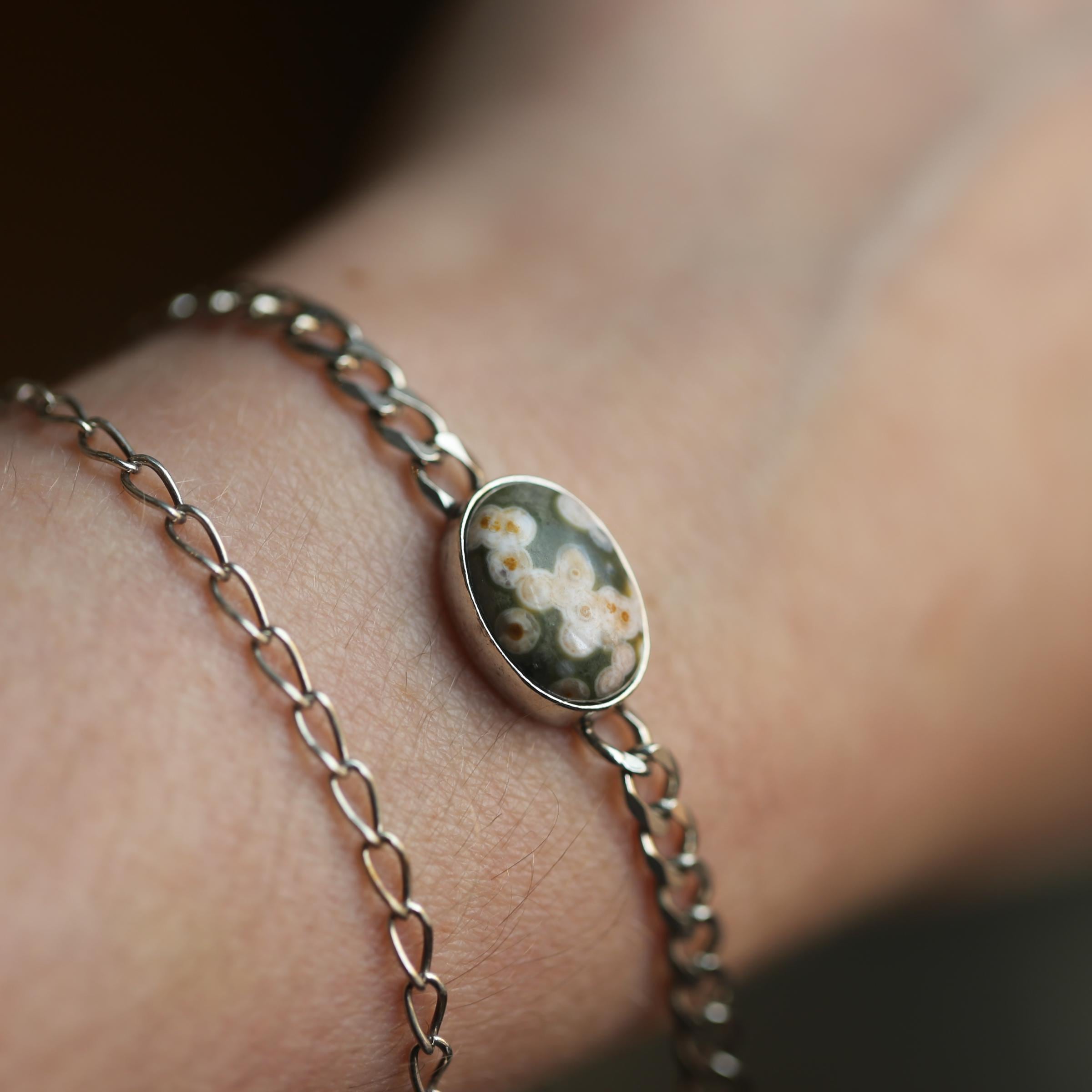 Ocean Jasper Link Bracelet - Sterling Silver Chain Bracelet - Choose Your Stone Ocean Jasper Link Bracelet - Sterling Silver Chain Bracelet - Choose Your Stone