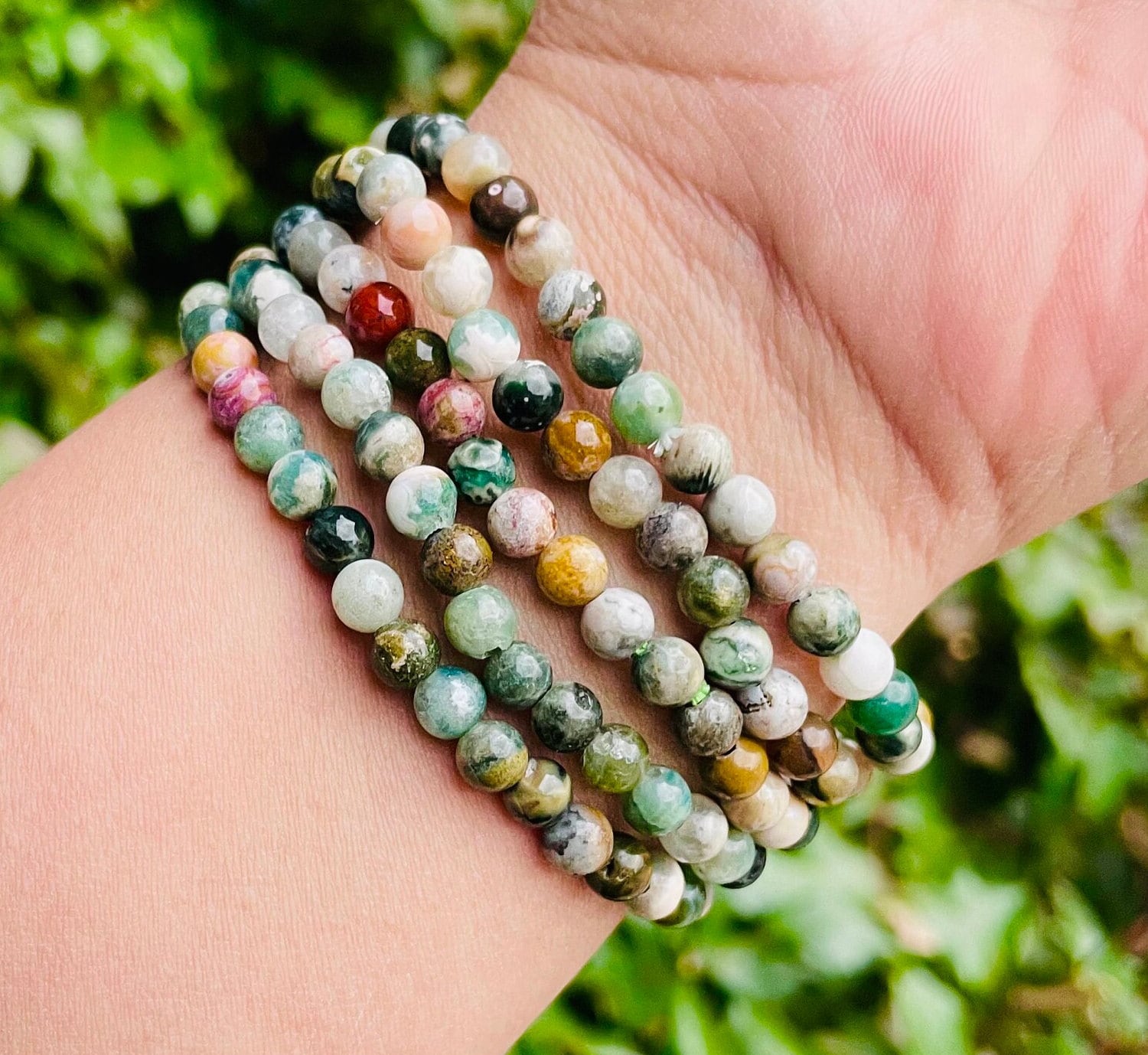 Mini Ocean Jasper Crystal Bracelet: Round Gemstone Beads (5-7.5" Wrist)