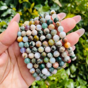 Mini Ocean Jasper Bracelet: Round Gemstone Beads, 5-7.5" Wrist
