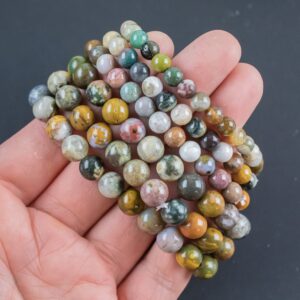 Natural Ocean Jasper Round Size 6mm and 8mm- Handmade In USA- approx. 7" Bracelet Crystal Bracelet