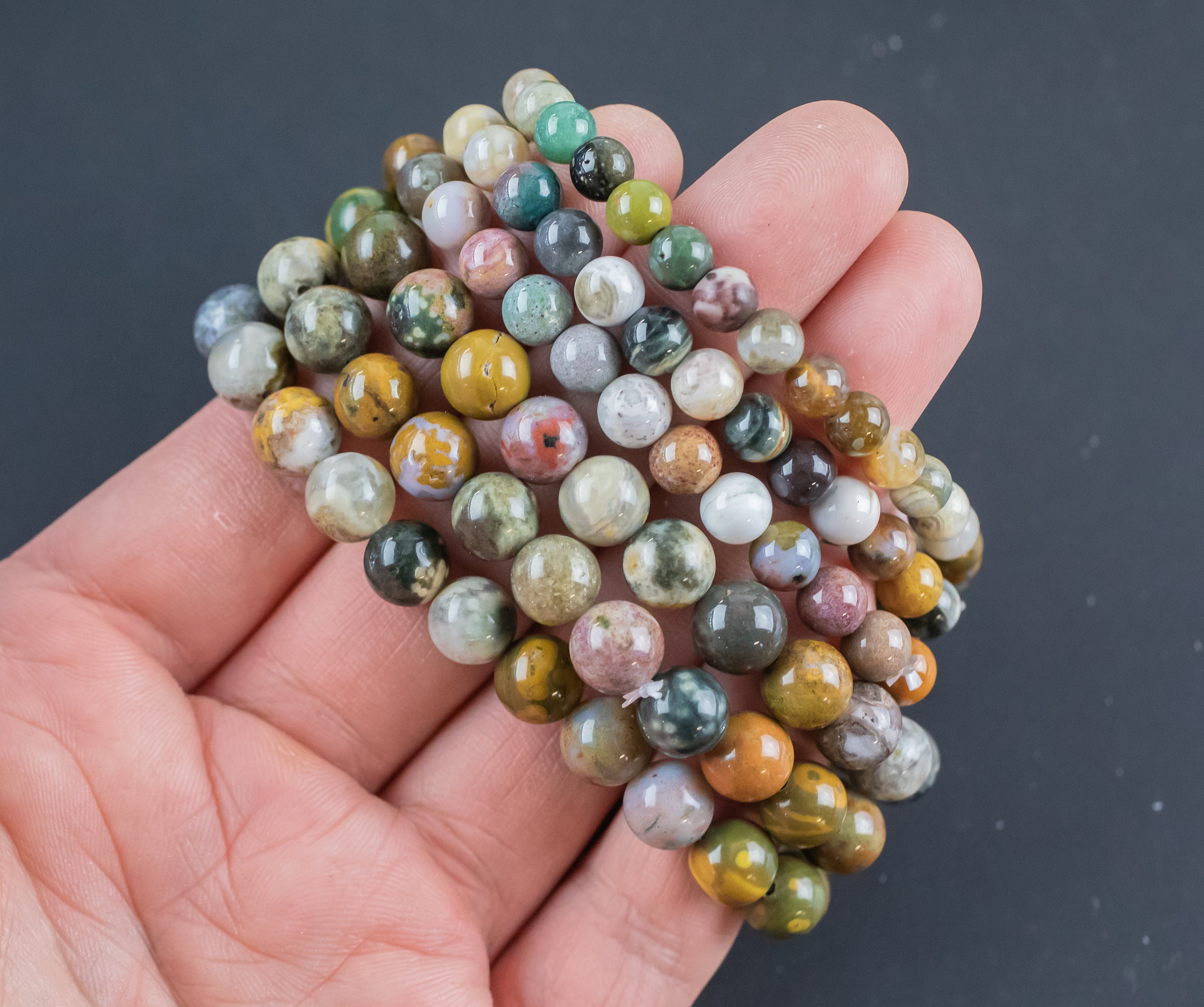 Natural Ocean Jasper Round Size 6mm And 8mm- Handmade In Usa- Approx. 7" Bracelet Crystal Bracelet Natural Ocean Jasper Round Size 6mm And 8mm- Handmade In Usa- Approx. 7" Bracelet Crystal Bracelet