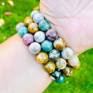 Ocean Jasper Bracelet: Rainbow Gemstone Crystal Beads (8-10mm)