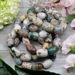Rare 20x15mm Aaa Orbicular Ocean Jasper With Orbs Barrel Chunky Stretch Bracelet