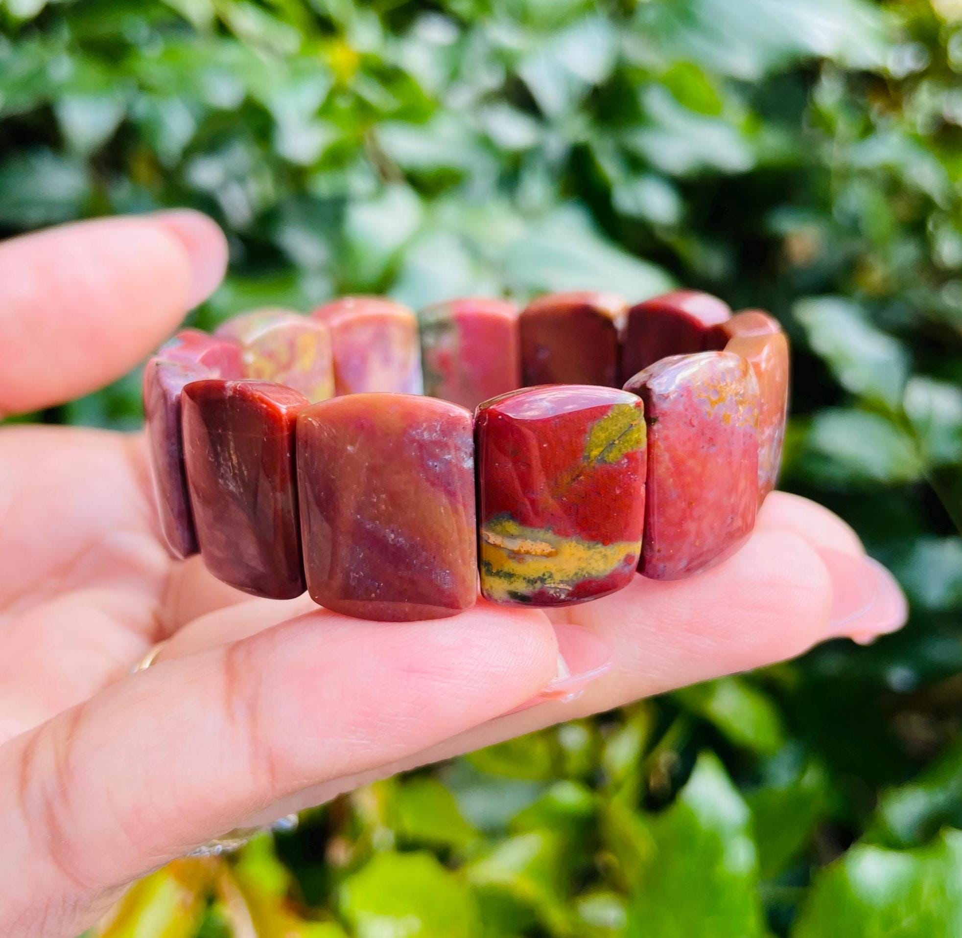 Red Ocean Jasper Bracelet: Square Gemstone Crystal Jewelry Red Ocean Jasper Bracelet: Square Gemstone Crystal Jewelry