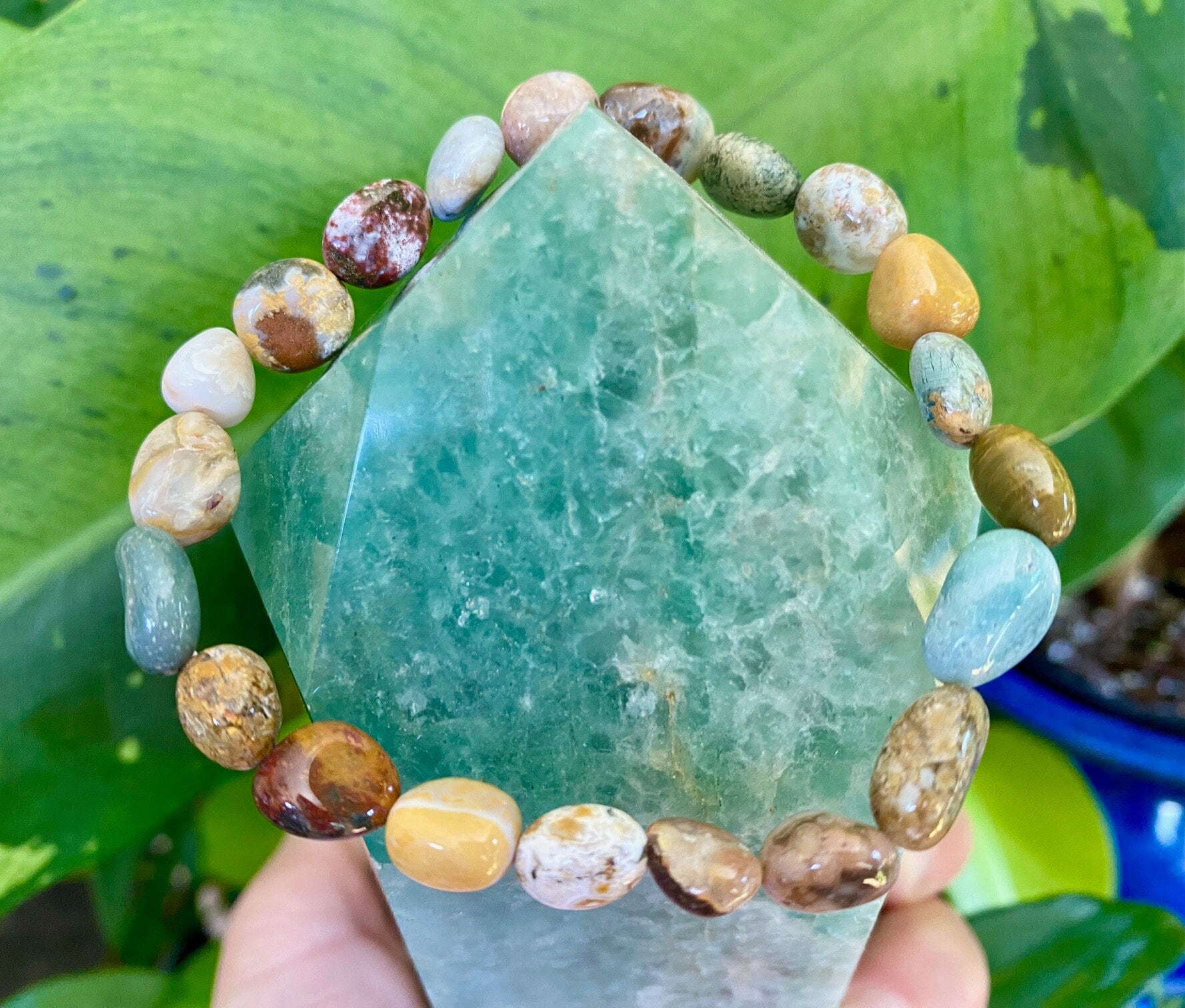 Ocean Jasper Tumbled Stone Bracelet | Natural Gemstone Jewelry Handmade Crystal