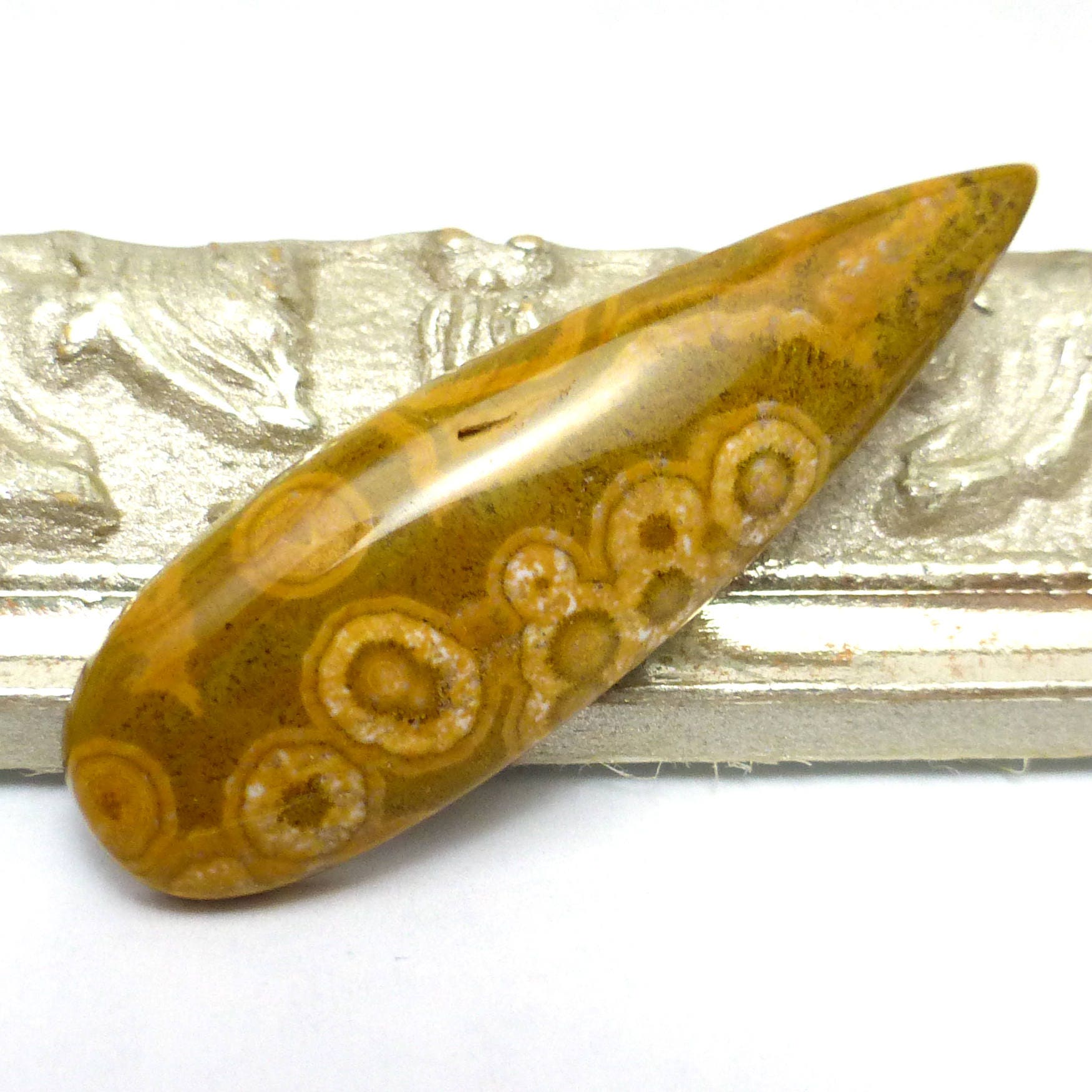 14.7 Carats Kabamby Ocean Jasper Cabochon Poppy Tear Drop Handmade Green Yellow One Of A Kind Coloring Dots Madagascar
