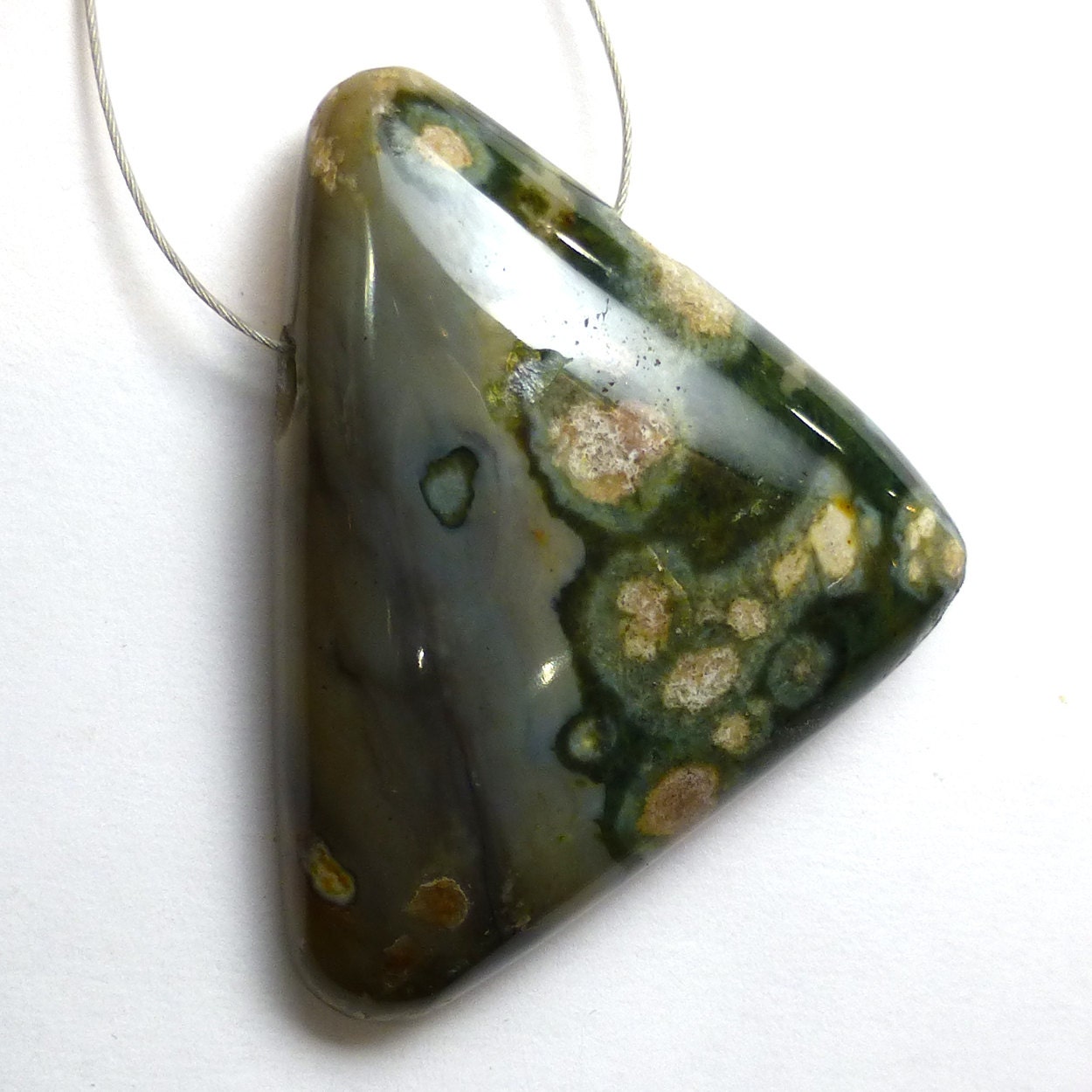 50.075 Carats Ocean Jasper Focal Bead Triangle Shaped Hand Cut One Of A Kind Beautiful Pattern Modeling Pendant Necklace Cabochon