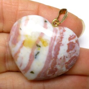 Ocean Jasper Focal Bead Cabochon Heart Shaped Hand Cut Designer One Of A Kind Pink Cream Black Modeling Large With Bail Stringing Jewelry