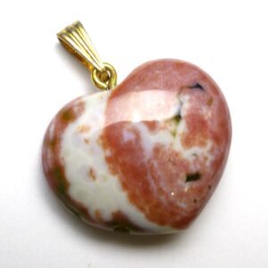 Ocean Jasper Focal Bead Cabochon Heart Shaped Hand Cut Designer One Of A Kind Pink Cream Black Modeling Large With Bail Stringing Jewelry