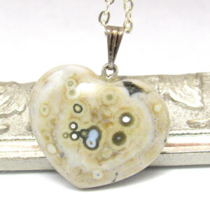 Kabamby Ocean Jasper Focal Bead Heart Pendant Cabochon Designer One Of A Kind Green Cream Ochre With Bail Stringing Jewelry