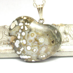 Kabamby Ocean Jasper Focal Bead Heart Pendant Cabochon Designer One Of A Kind Green Cream Ochre With Bail Stringing Jewelry