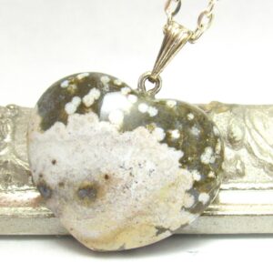 Kabamby Ocean Jasper Focal Bead Heart Pendant Cabochon Designer One Of A Kind Green Cream Ochre With Bail Stringing Jewelry