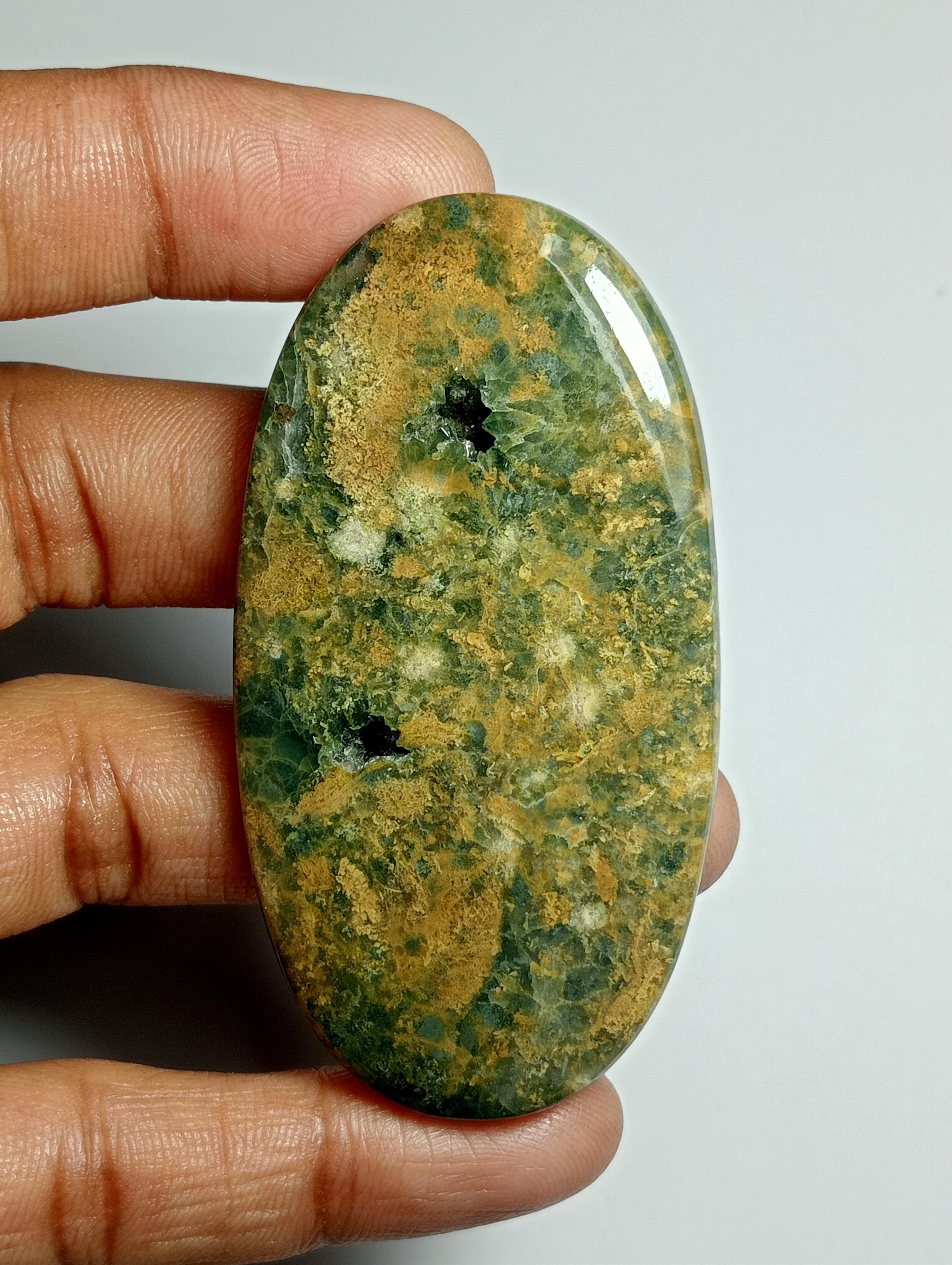 Ocean Jasper Cabochon: Natural Gemstone For Jewelry Making (66x35mm, 120cts) #40