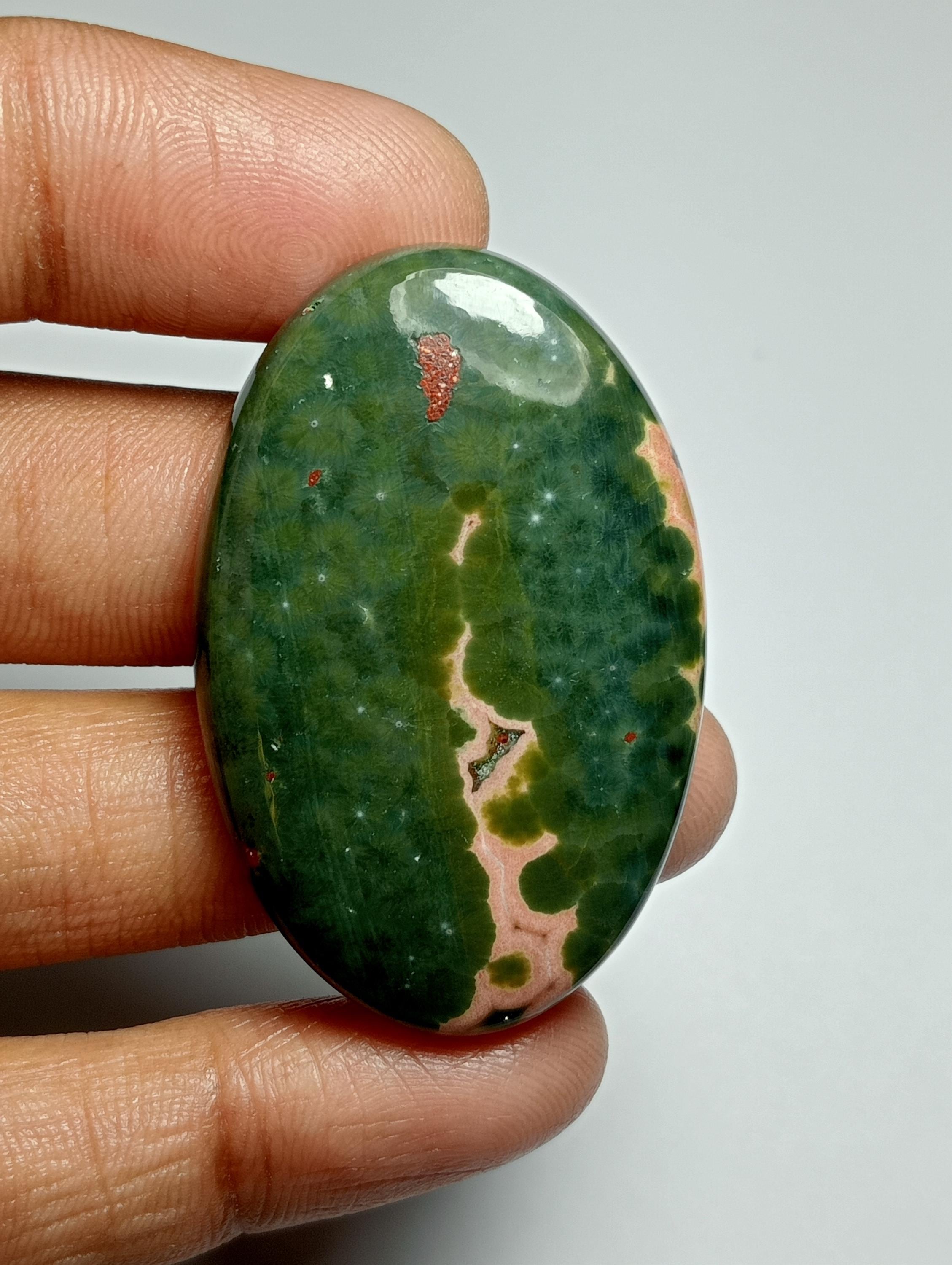 Ocean Jasper Cabochon: Natural Gemstone For Jewelry Making (43x28mm, 77cts.) Ocean Jasper Cabochon: Natural Gemstone For Jewelry Making (43x28mm, 77cts.)