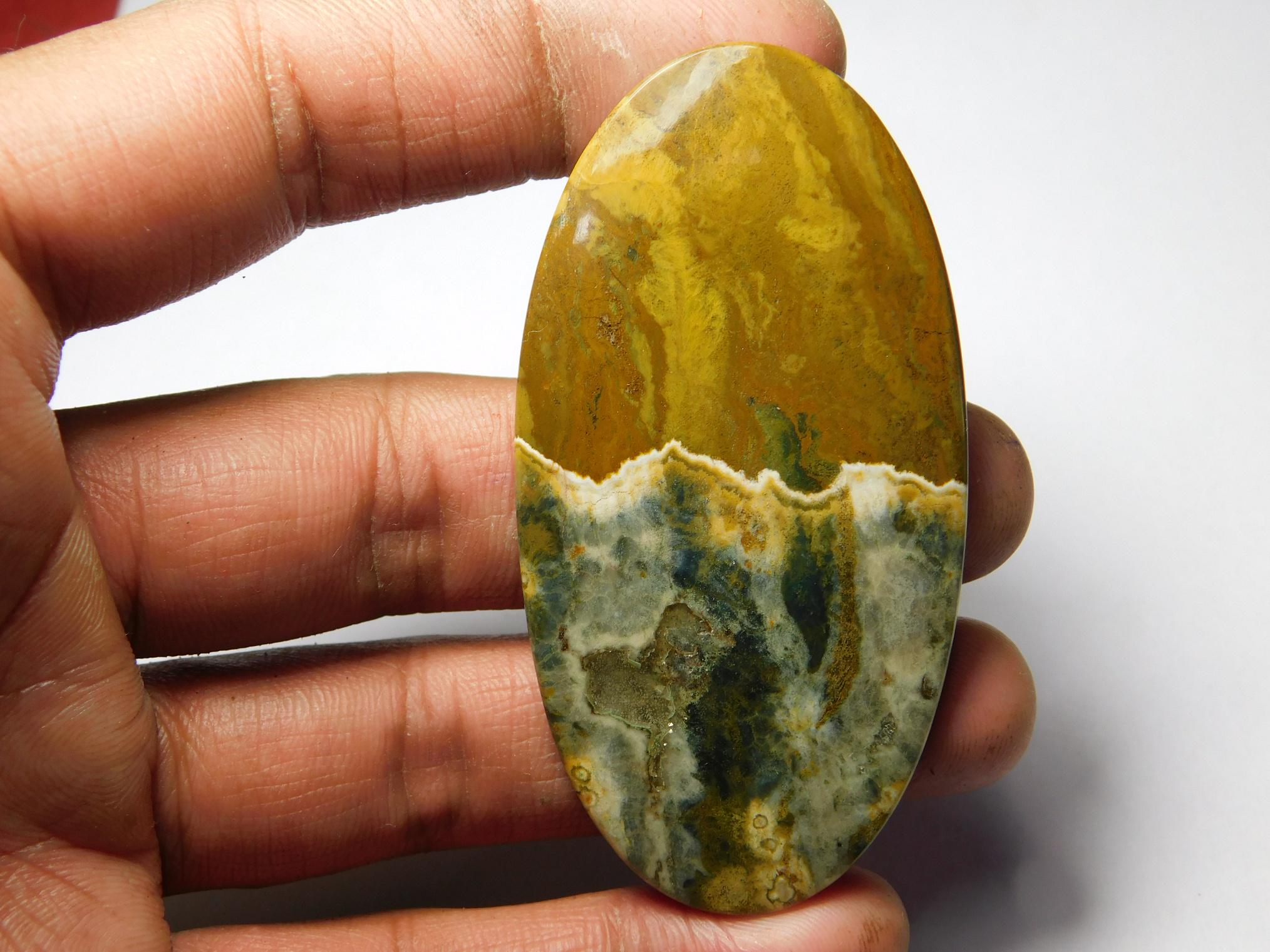 Natural Ocean Jasper Cabochon: Semi Precious Gemstone 97cts. (68x34 Mm) #7694
