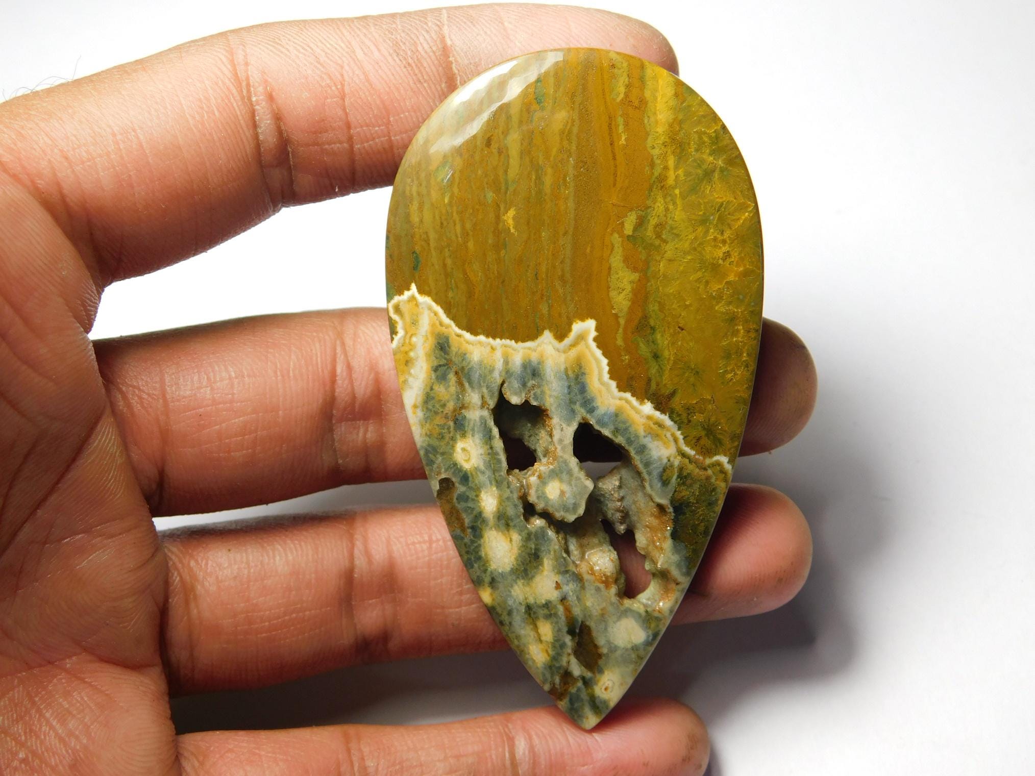 Natural Ocean Jasper Cabochon: Semi Precious Gemstone 128cts. (74x39 Mm) #7694