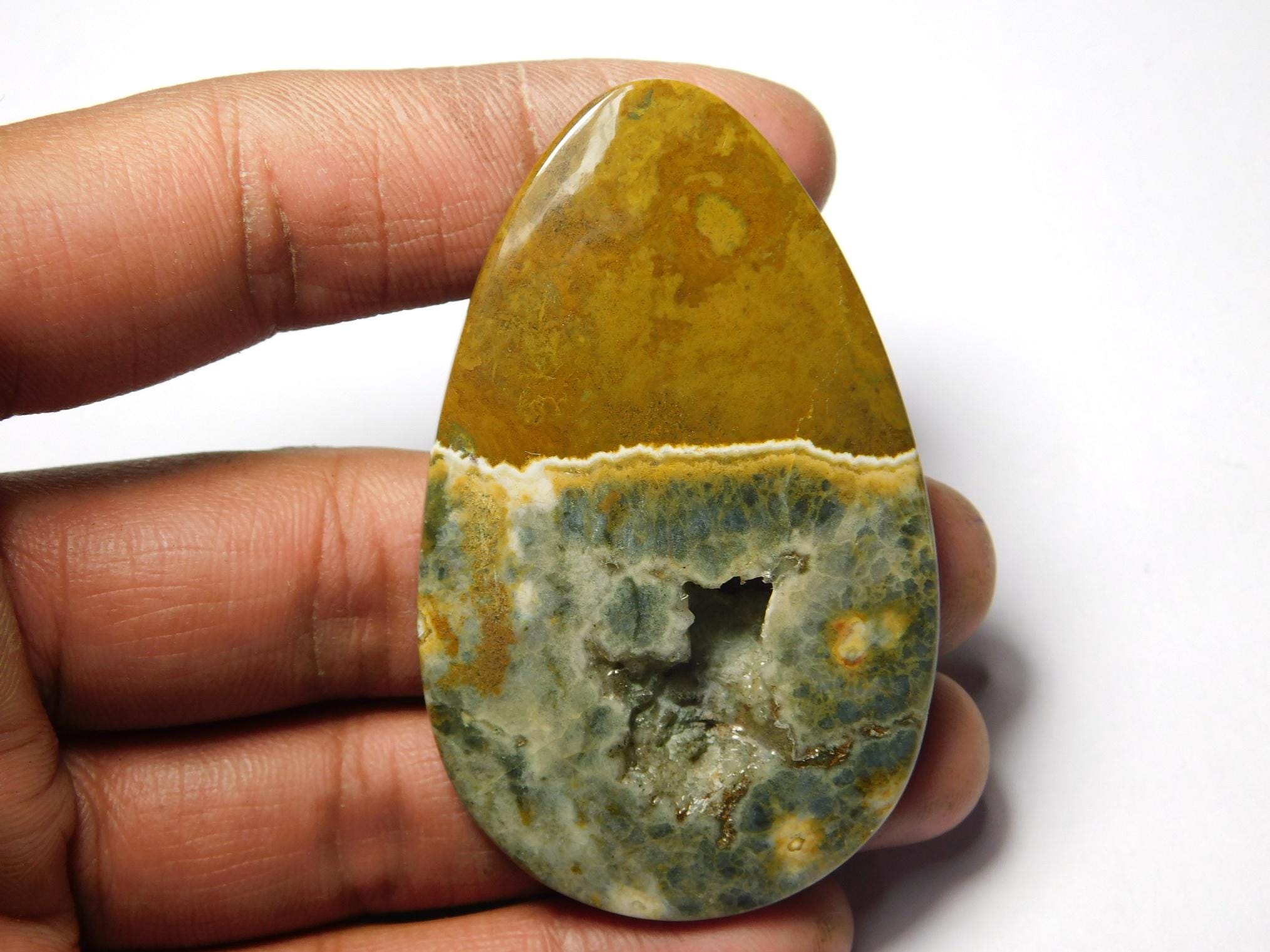 Natural Ocean Jasper Cabochon: Semi Precious Gemstone 111cts. (64x39 Mm) #7694