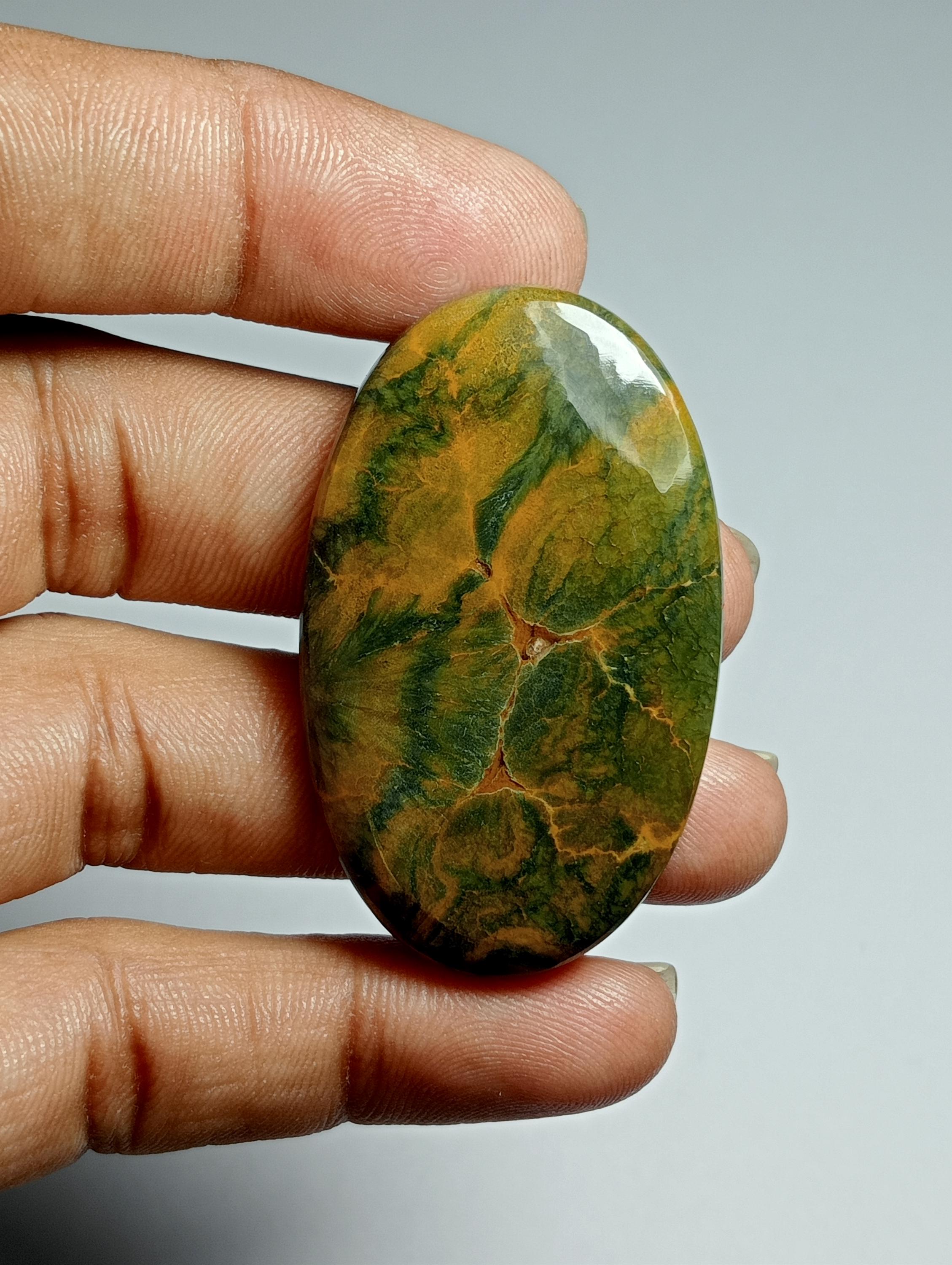 Natural Ocean Jasper Cabochon: Semi Precious Gemstone (46x28 Mm, 68cts)