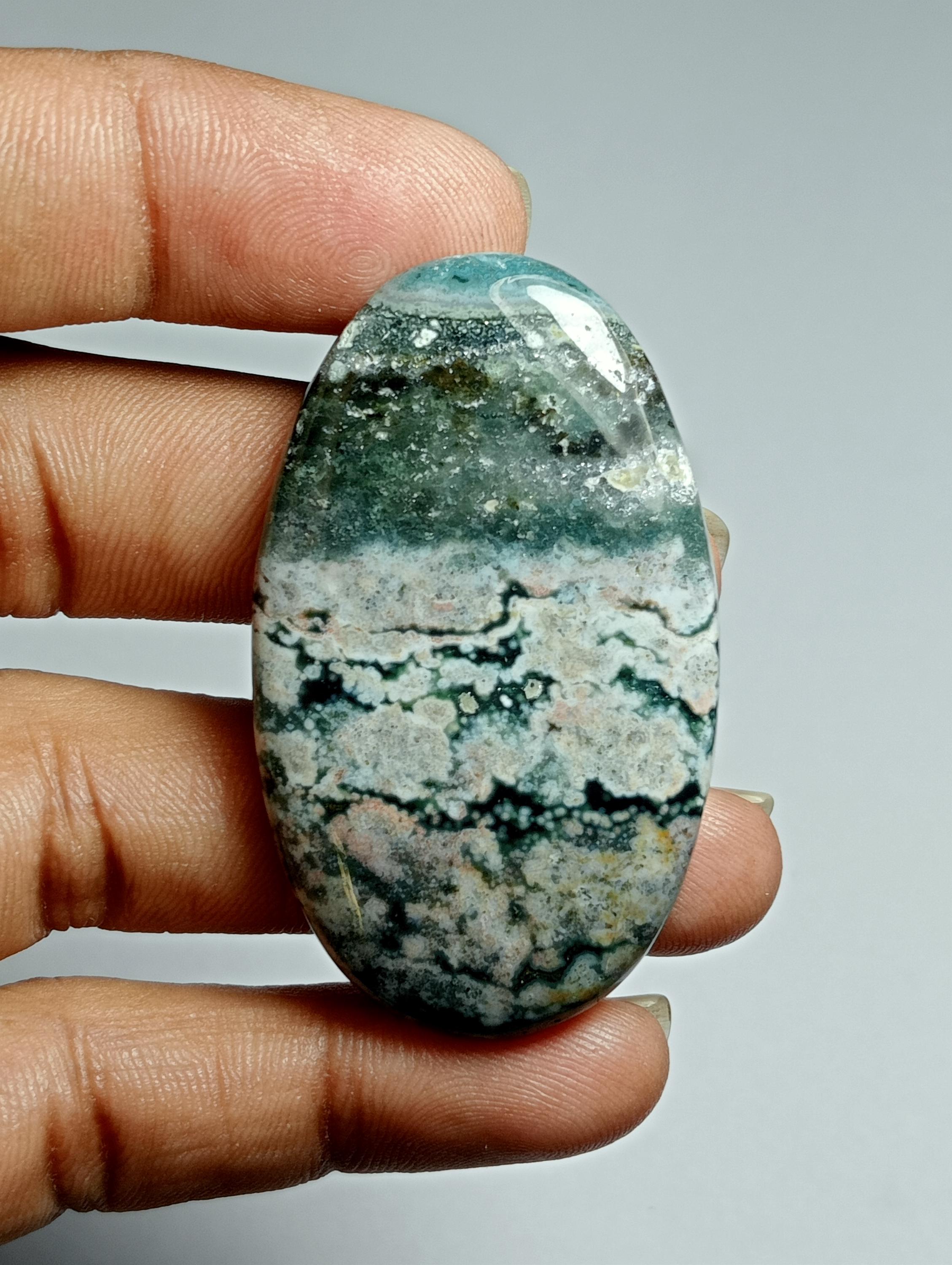 Natural Ocean Jasper Cabochon: Semi Precious Gemstone (50x29 Mm, 87cts)