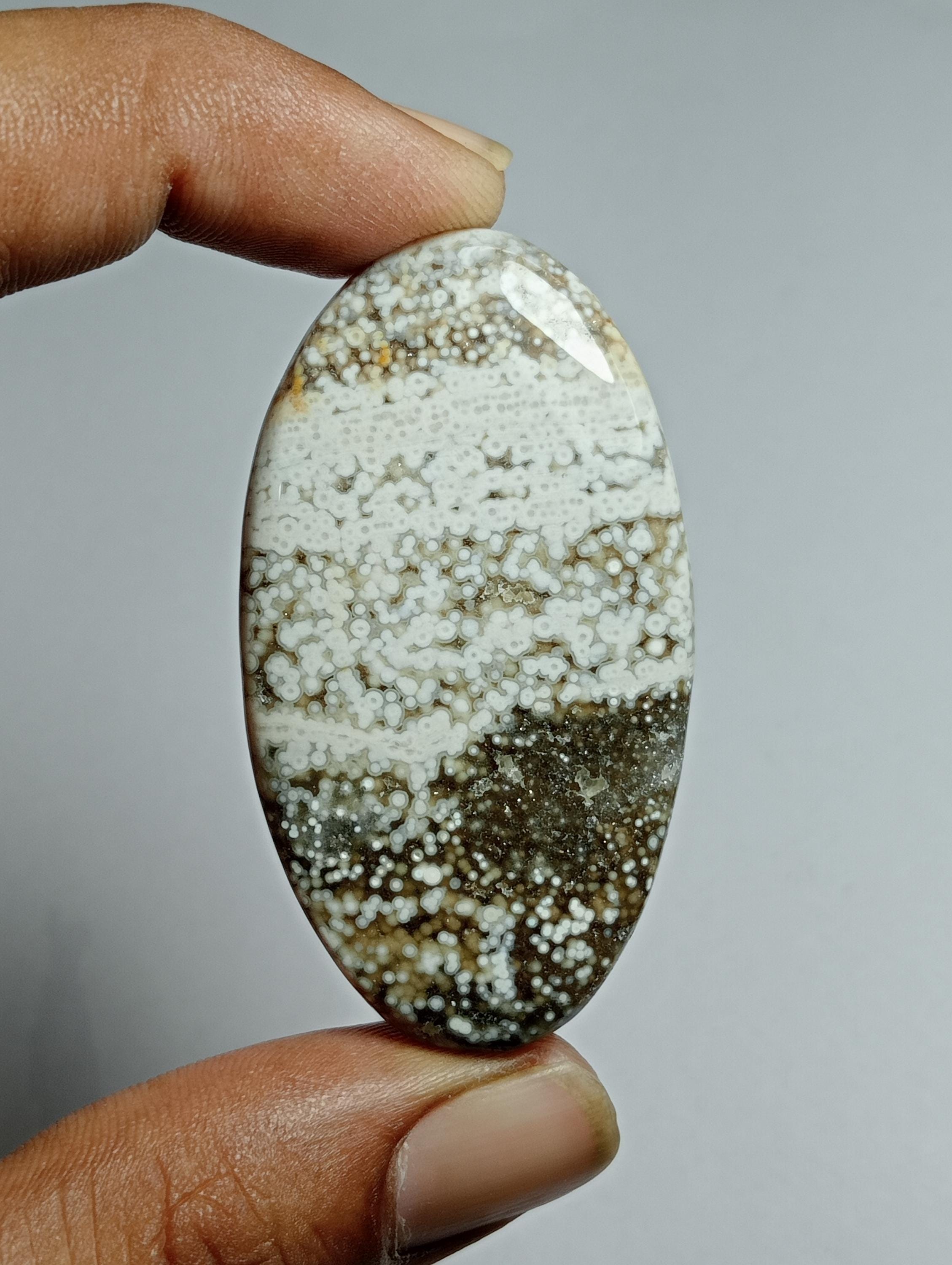 Natural Ocean Jasper Cabochon: Semi Precious Gemstone (54x30 Mm, 86cts)