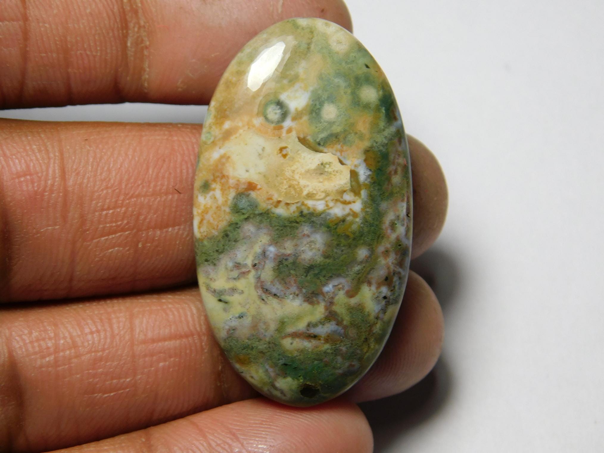 Natural Ocean Jasper Cabochon: Semi Precious Gemstone (40x22 Mm, 48cts) L100