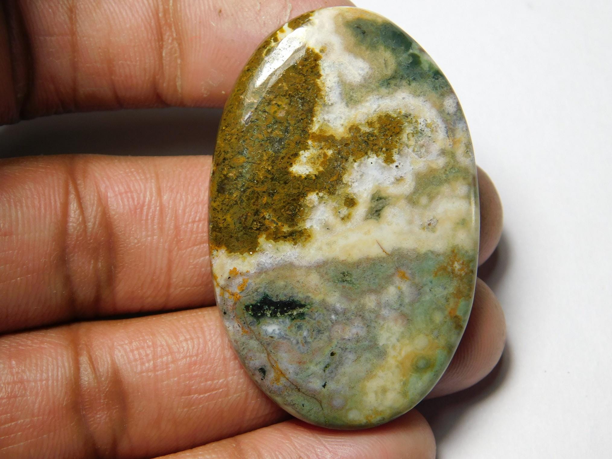 Natural Ocean Jasper Cabochon: Semi Precious Gemstone (48x31mm, 68cts) L100