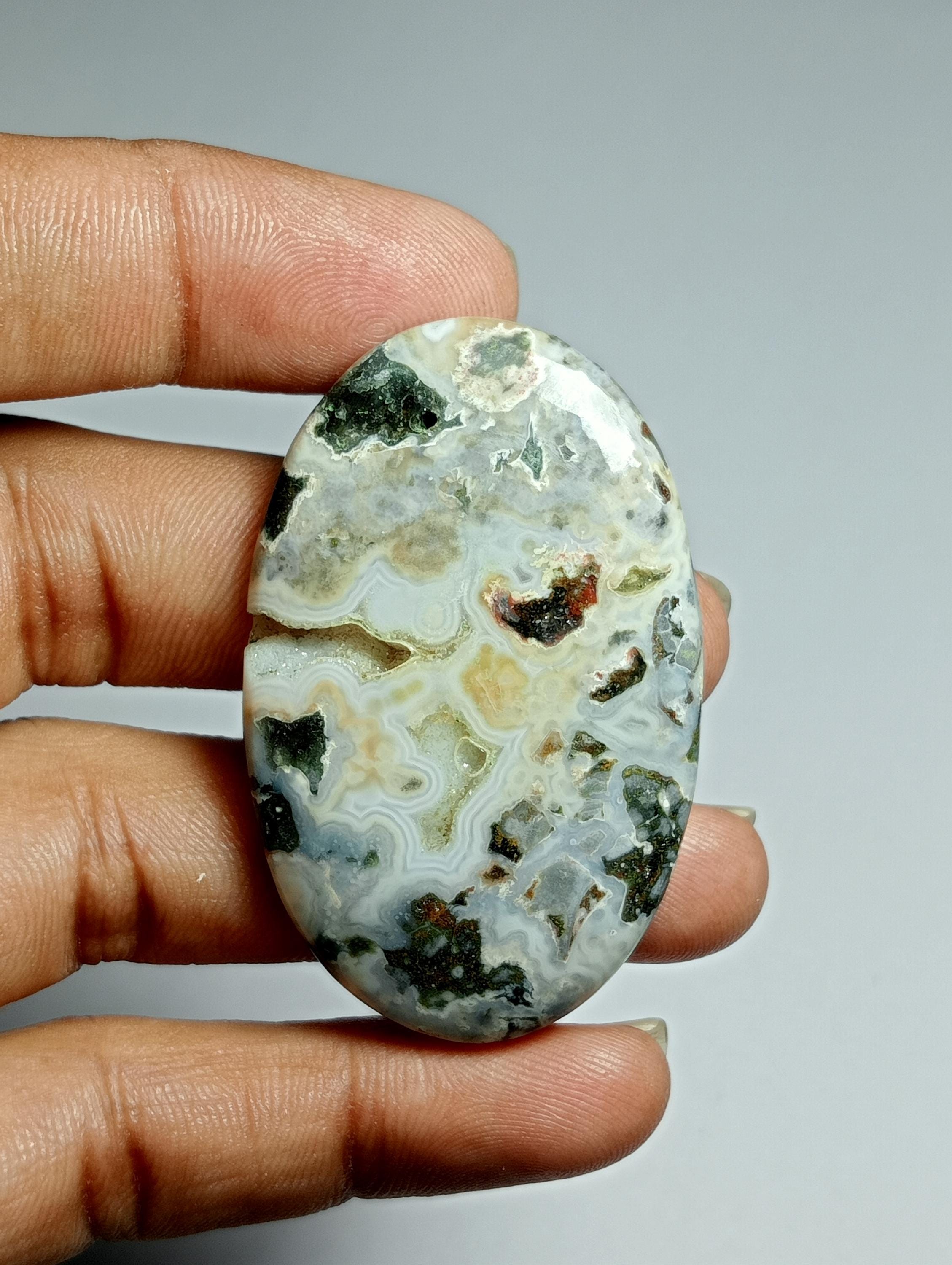 Natural Ocean Jasper Cabochon: Semi Precious Gemstone (50x31 Mm, 81cts)