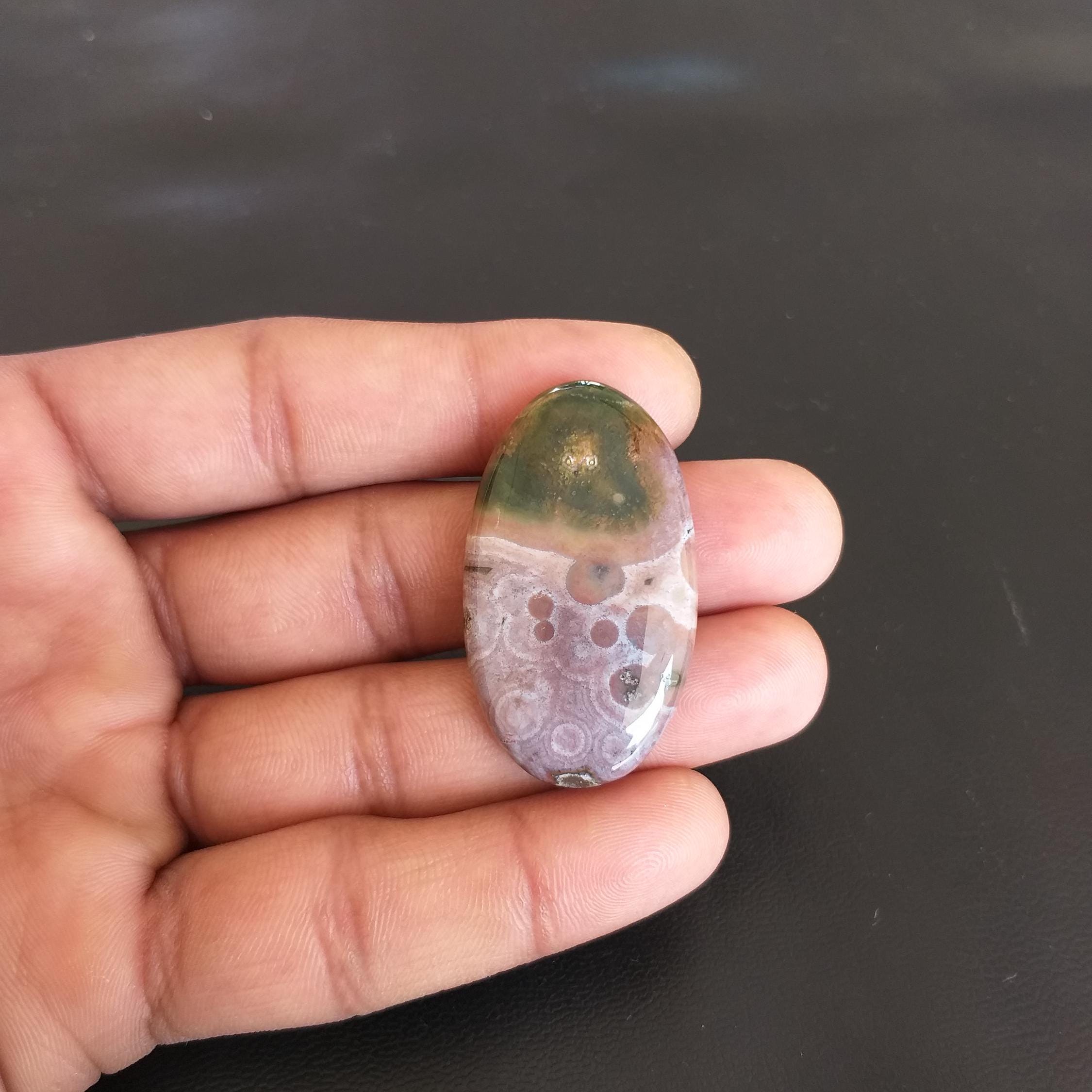Natural Ocean Jasper Stone Cabochon: Oval Stone For Pendant (55 Carat, 43x25x6 Mm) Natural Ocean Jasper Stone Cabochon: Oval Stone For Pendant (55 Carat, 43x25x6 Mm)