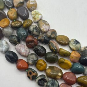 8-12mm Ocean Jasper Gemstone Nugget Beads. 15” strand of Ocean Jasper beads, approximately 37-39 beads per strand.