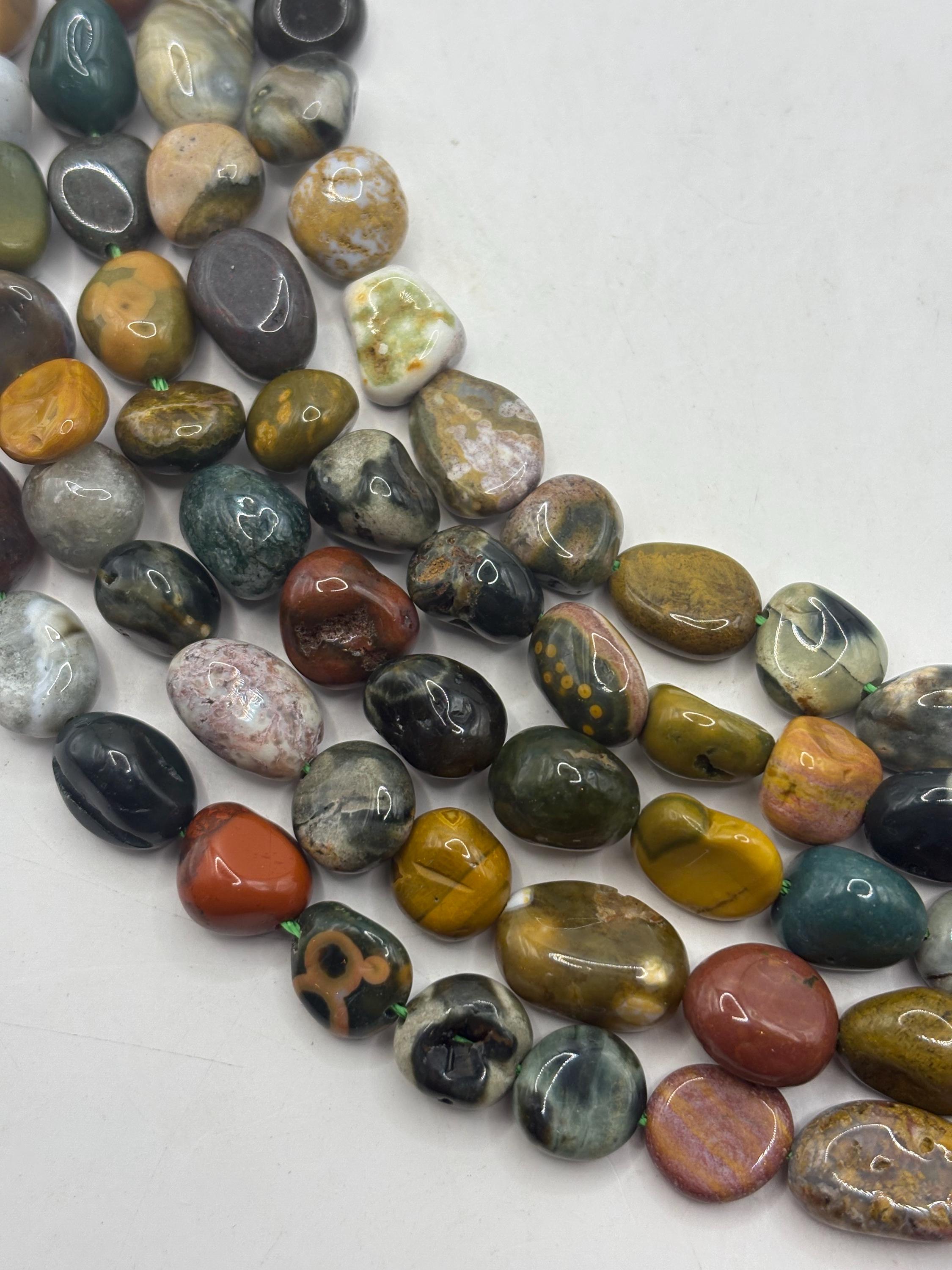 8-12mm Ocean Jasper Gemstone Nugget Beads. 15” Strand Of Ocean Jasper Beads, Approximately 37-39 Beads Per Strand.