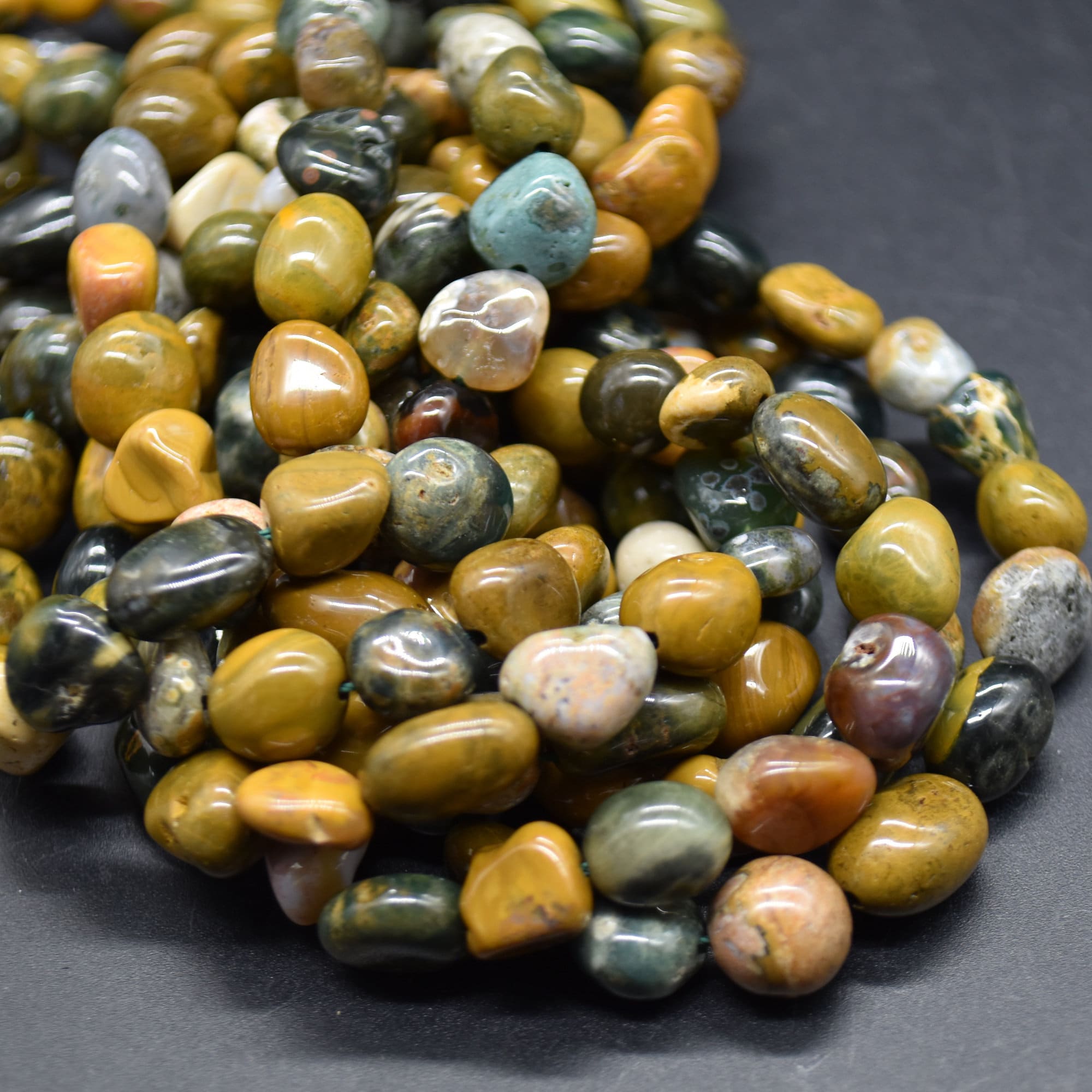 Ocean Jasper Gemstone Pebble Tumblestone Nugget Beads - 7mm - 10mm - 15" Strand