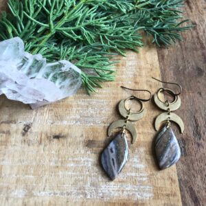 Ocean Jasper And Hammered Brass Statement Earrings
