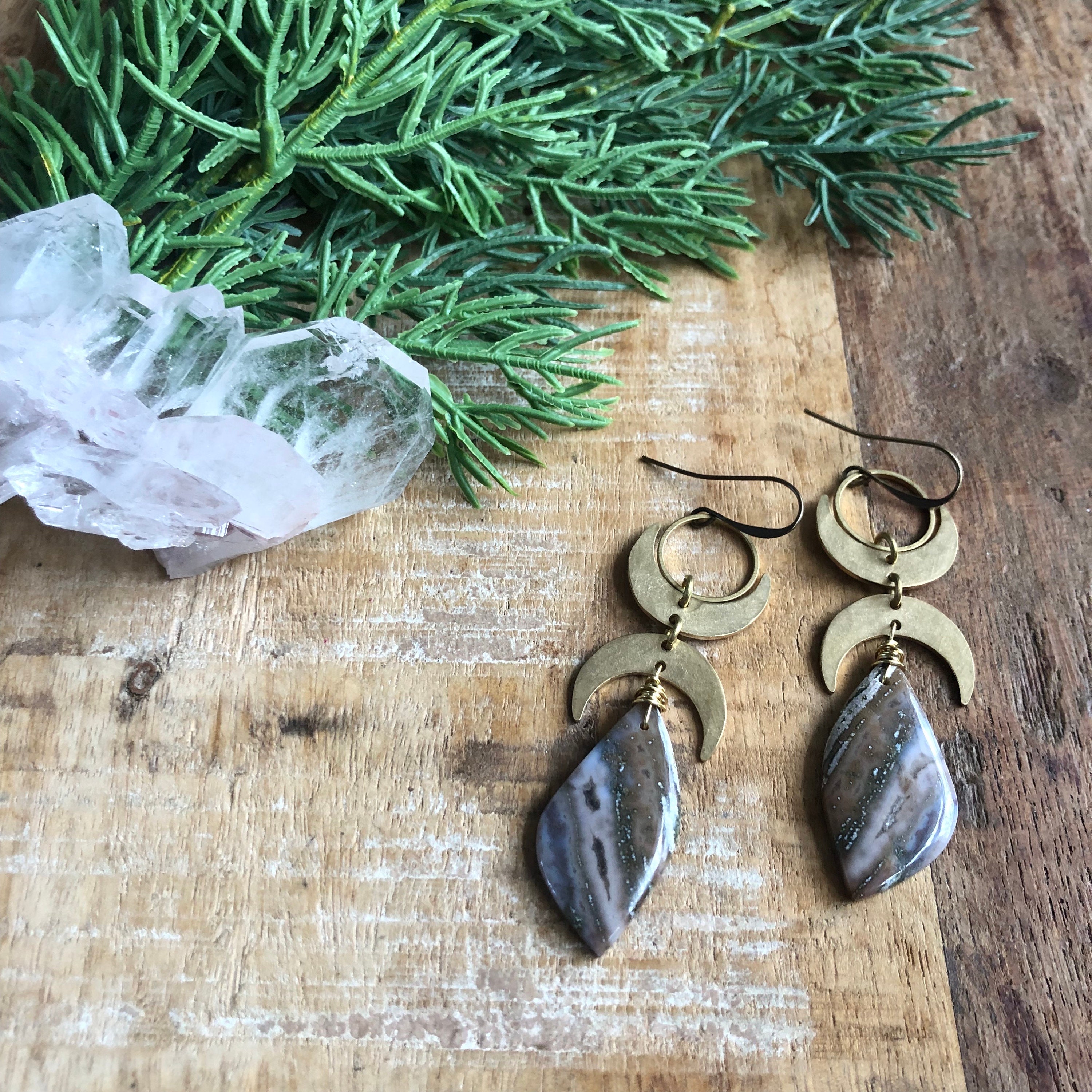 Ocean Jasper And Hammered Brass Statement Earrings