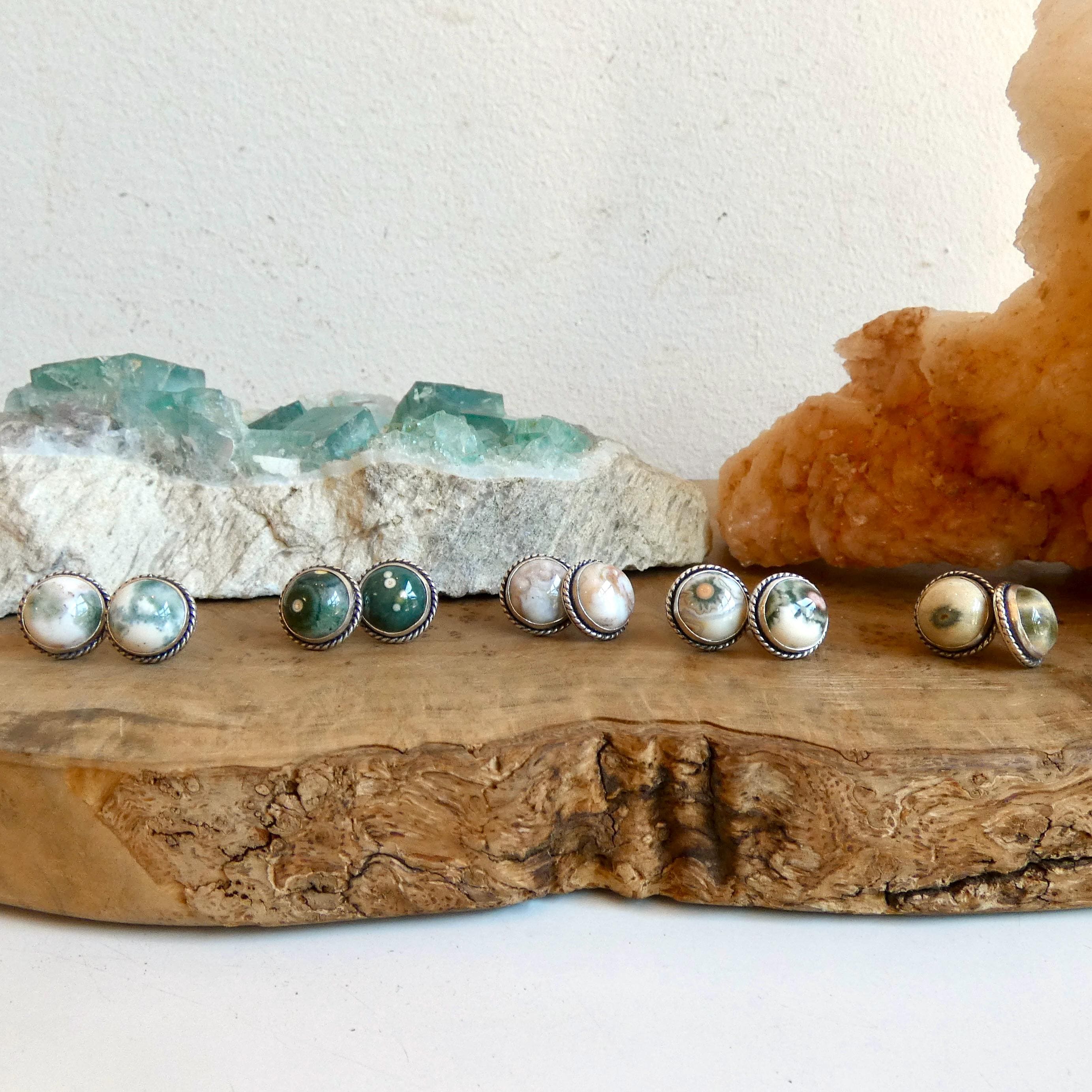 Choose Your Pair - Ocean Jasper Sterling Silver Studs - Silversmith Post Earrings