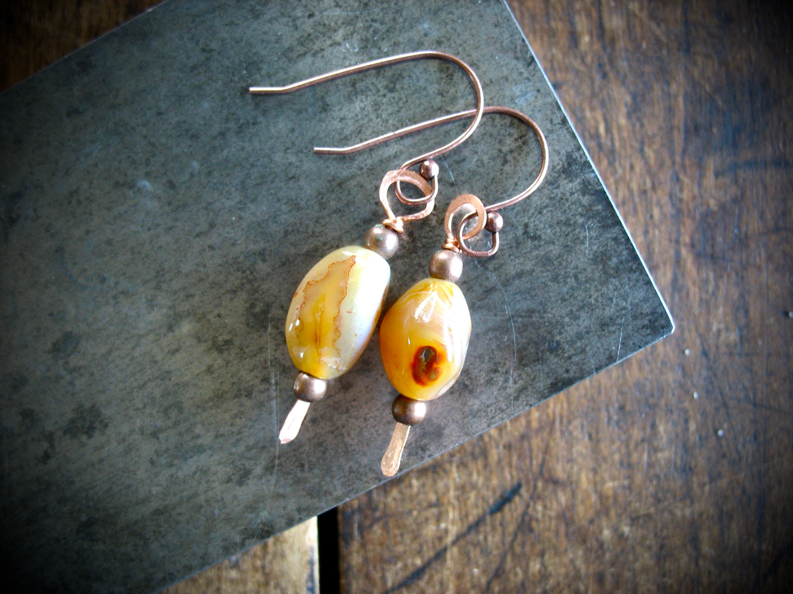Ocean Jasper Copper Gemstone Earrings Jewelry Handmade In The Usa