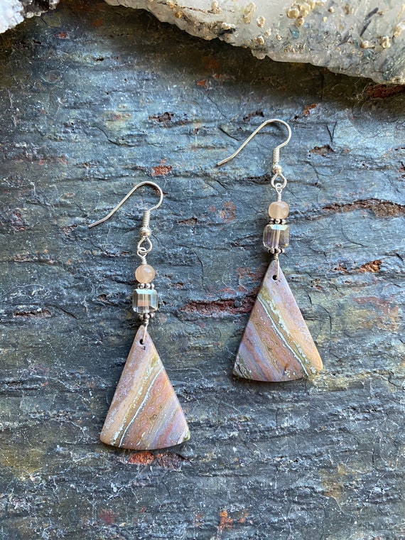 Ocean Jasper Gemstone Drop Earrings - Sterling Silver  Earrings - Handmade Ooak Earrings
