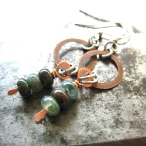 Ocean Jasper Gemstone Silver Copper Hoop Earrings Jewelry Made In The Usa