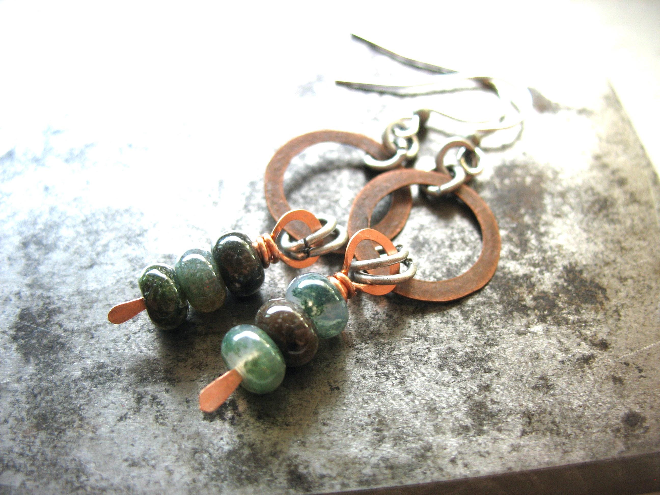 Ocean Jasper Gemstone Silver Copper Hoop Earrings Jewelry Made In The Usa Ocean Jasper Gemstone Silver Copper Hoop Earrings Jewelry Made In The Usa
