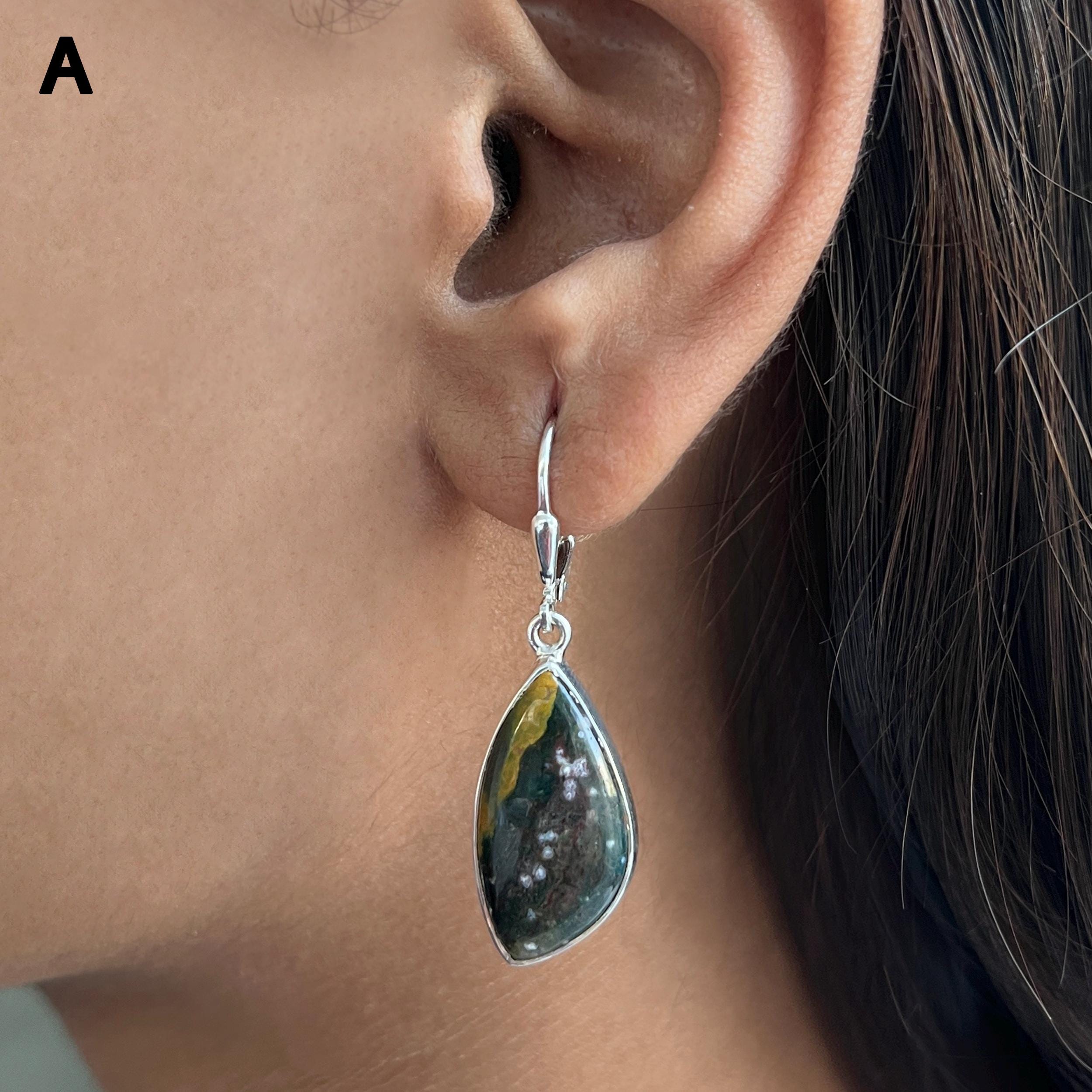 Ocean Jasper Leverback Earring / 925 Sterling Silver / Healing Gemstone / Gifts For Her / Natural Ocean Jasper Jewellery / Statement Earring