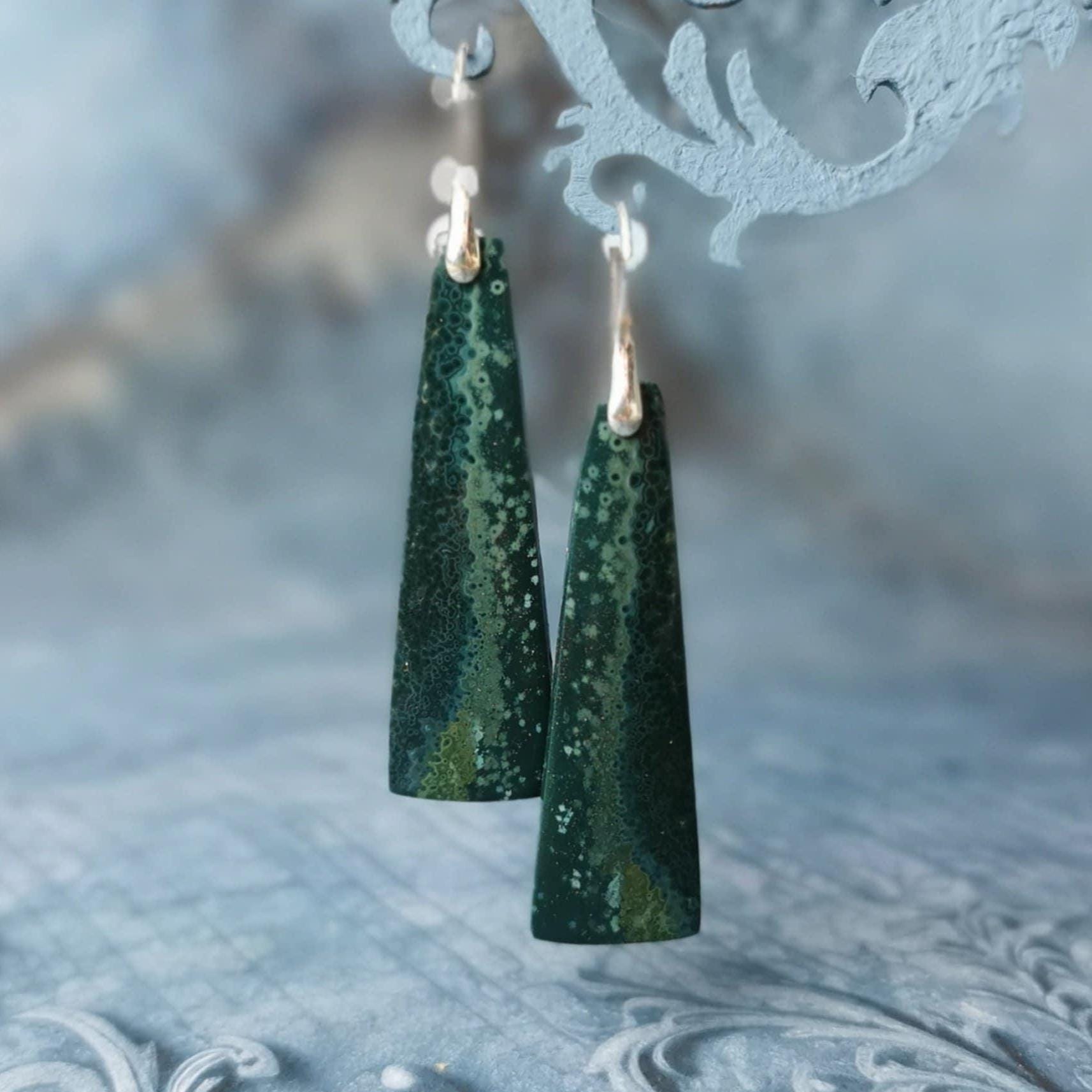 Natural Ocean Jasper Earrings, Sterling Silver Gold Or Rose Gold Extra Large Stone Earrings Healing Crystal Earrings Unique Stone Earrings Natural Ocean Jasper Earrings, Sterling Silver Gold Or Rose Gold Extra Large Stone Earrings Healing Crystal Earrings Unique Stone Earrings