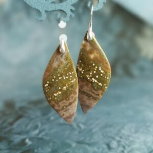 Natural Ocean Jasper Earrings, Sterling Silver Gold Or Rose Gold Extra Large Stone Earrings Healing Crystal Earrings Unique Stone Earrings