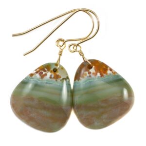 Pink Ocean Jasper Earrings Green Soft Pink Circles 14k Solid Gold Or Filled Or Sterling Silver Off Round Smooth Dangle Natural Simple Drop