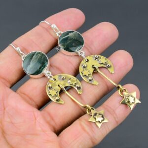 Ocean Jasper Star Moon Earrings: 925 Sterling Silver Dangle Jewelry