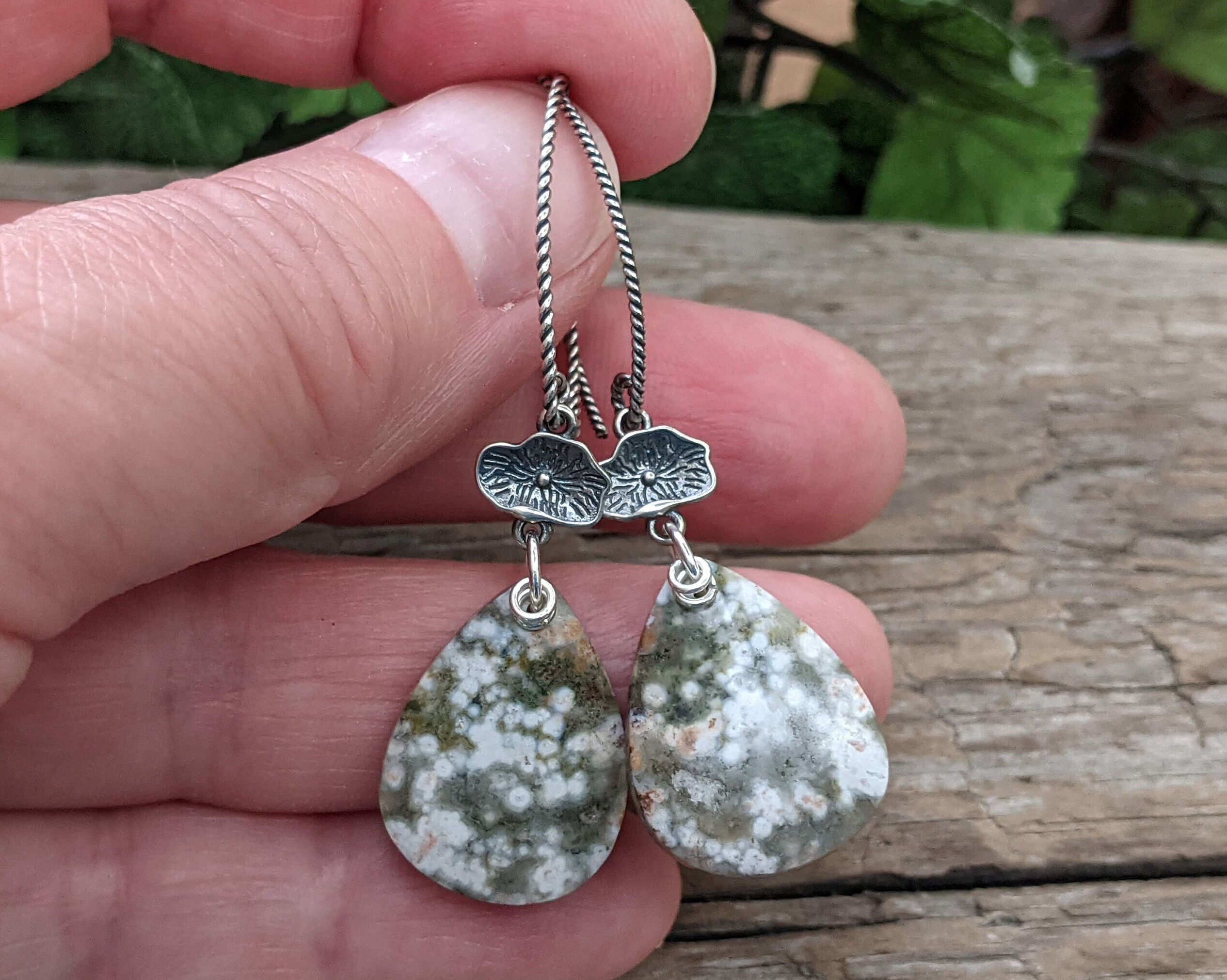 Ocean Jasper Teardrop Earrings, Sterling Silver Dangle Earrings, Boho Jewelry, Gift For Her