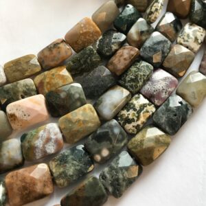 Ocean Jasper 14x10x5mm 16x12x6mm Faceted Rectangle Natural Gemstone Bead--15.5 inch strand