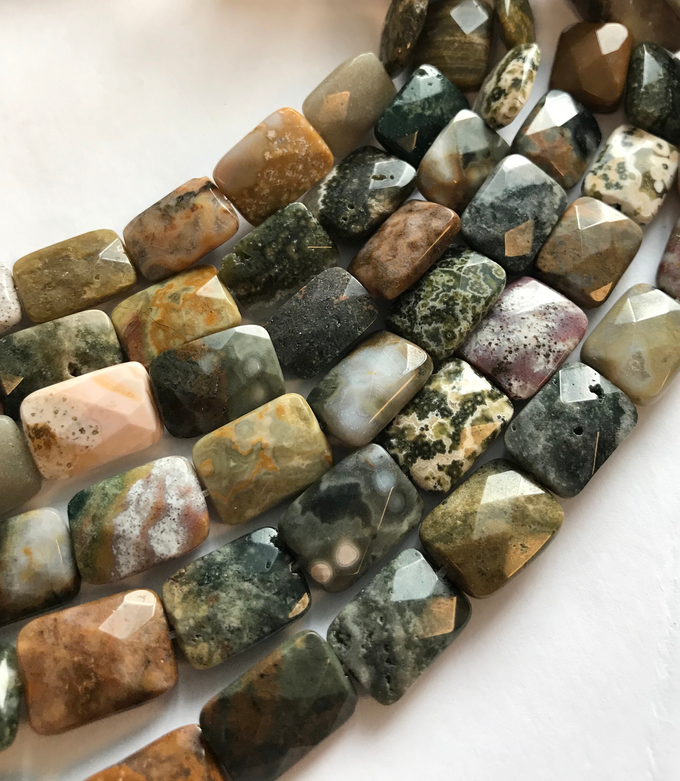 Ocean Jasper 14x10x5mm 16x12x6mm Faceted Rectangle Natural Gemstone Bead--15.5 Inch Strand Ocean Jasper 14x10x5mm 16x12x6mm Faceted Rectangle Natural Gemstone Bead--15.5 Inch Strand