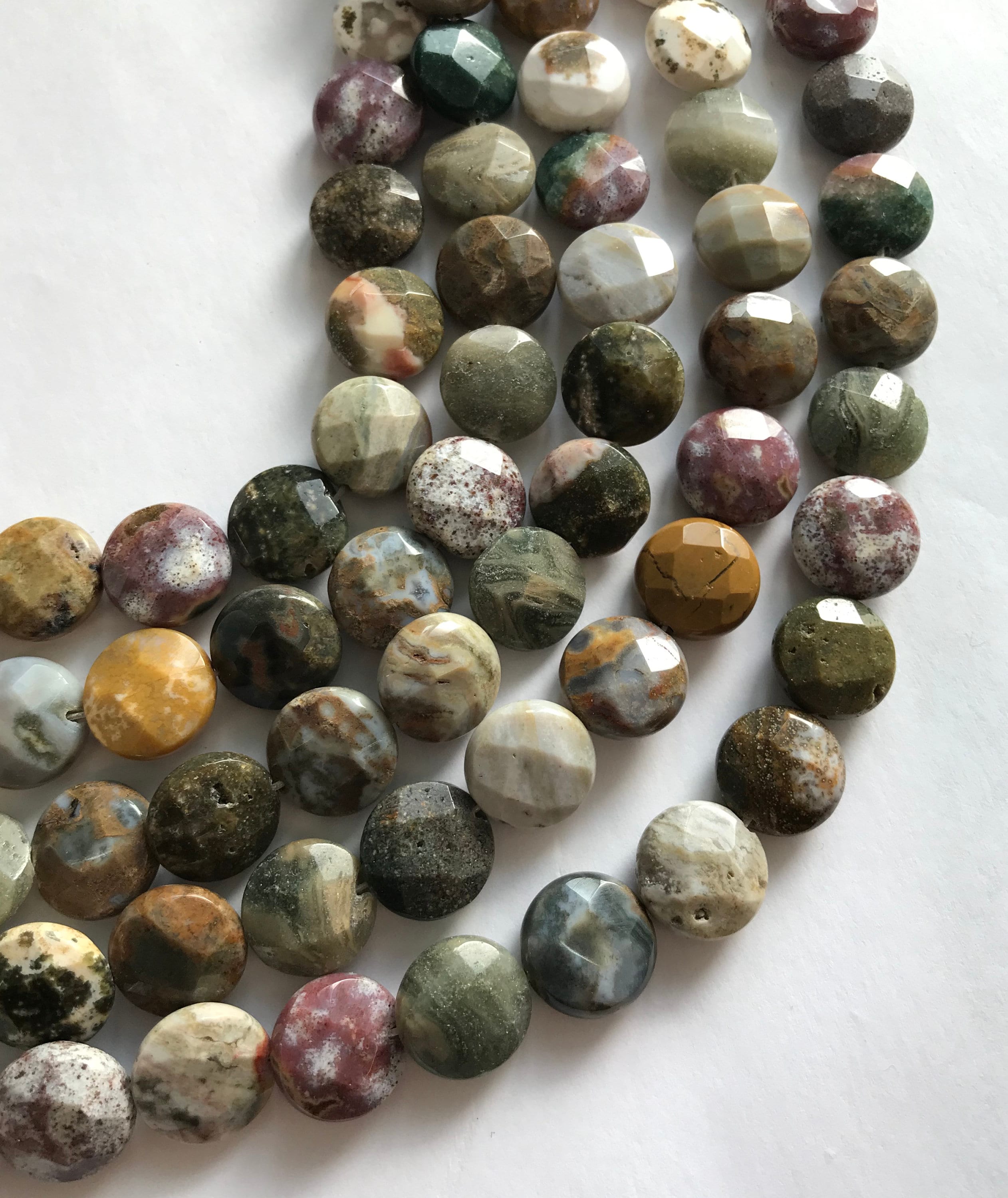 Ocean Jasper 14x6mm Faceted Coin Natural Gemstone Bead--15.5 Inch Strand