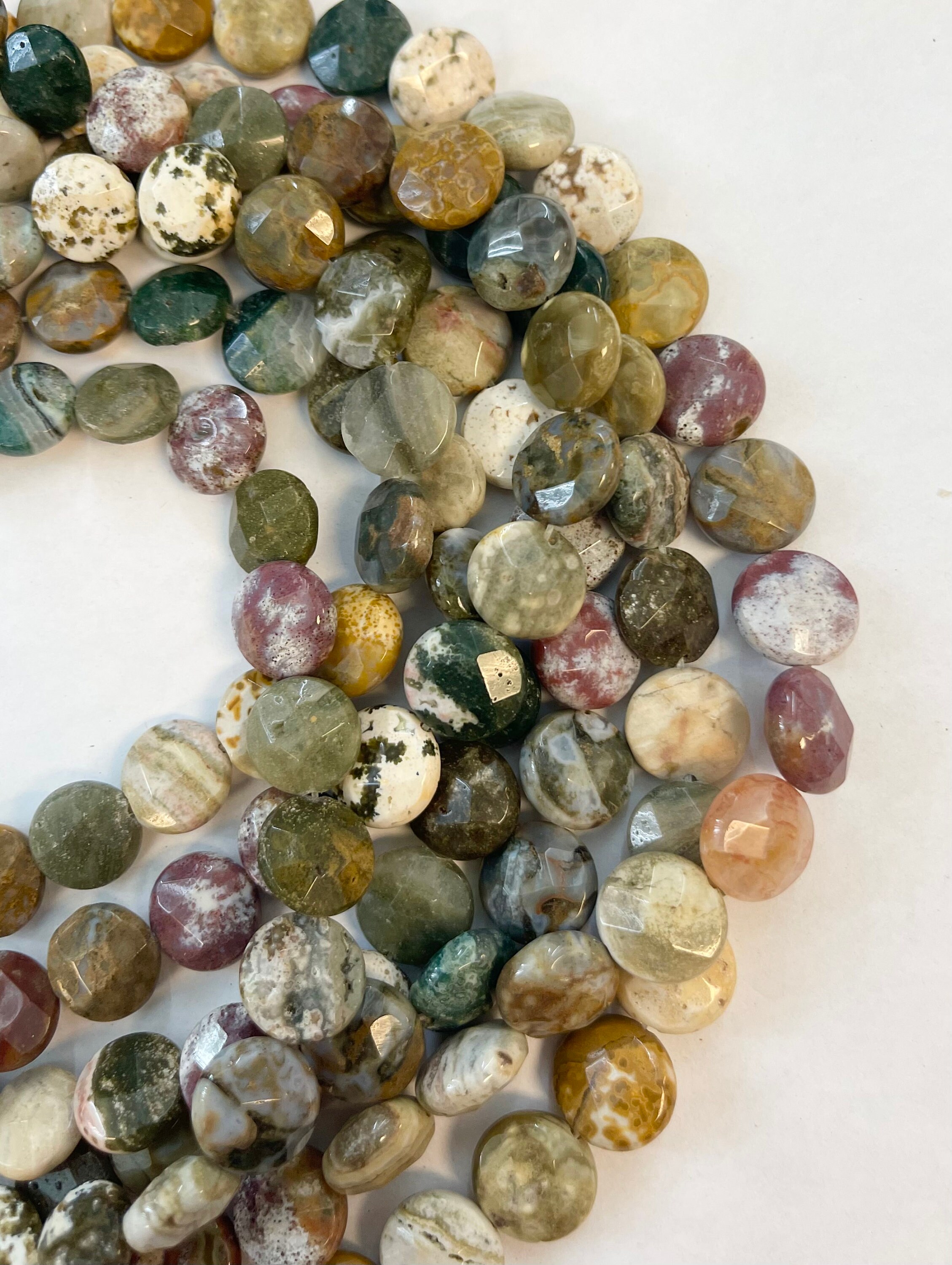 Ocean Jasper 14x7mm Faceted Coin Natural Gemstone Bead -15.5 Inch Strand