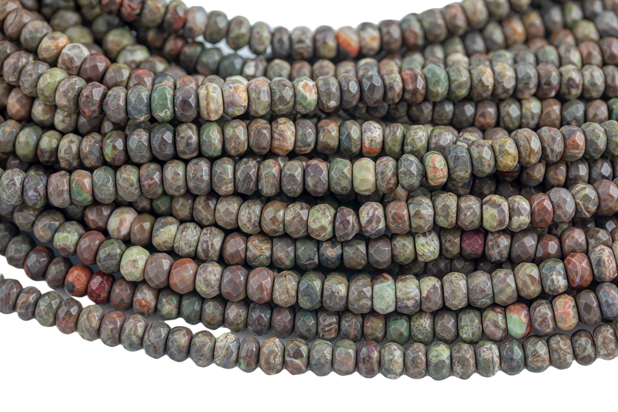 Natural Ocean Jasper High Quality In Faceted Roundel, 6 And 8mm- Full 15.5 Inch Strand-full Strand 15.5 Inch Strand Gemstone Beads