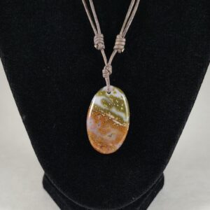Ocean Jasper Adjustable Leather Necklace Handmade by Chris Hay